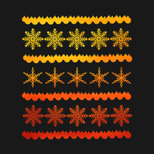 Red and Yellow Christmas Snowflake Design T-Shirt