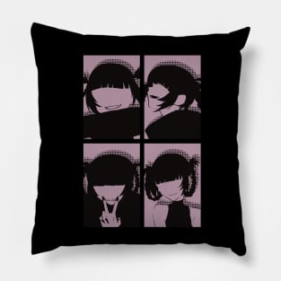 Call of the Night or Yofukashi no Uta Anime Characters Nazuna Nanakusa Face without Eyes in Cool 4 Panels Pop Art Style Pillow