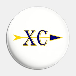 Cross country logo XC with and arrow in Blue and gold colors Pin