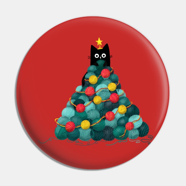 Black Cat in Yarn Christmas Tree Pin by StephersMc