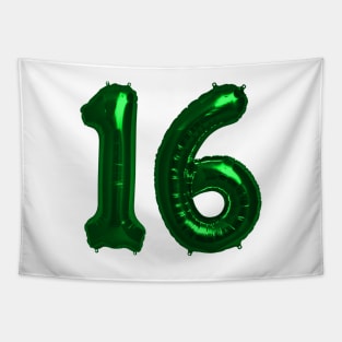 Bright Green 16th Birthday Metallic Helium Balloons Numbers Tapestry