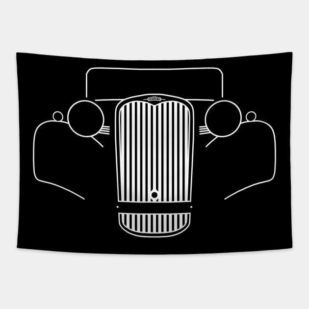 Singer Nine Roadster 1940s British classic car white outline graphic Tapestry by soitwouldseem