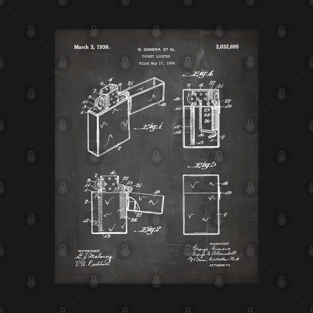Zippo Lighter Patent - Smoking Smoker Smoke Vape Shop Art - Black Chalkboard by patentpress