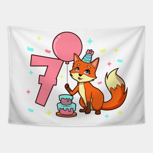 I am 7 with fox - girl birthday 7 years old Tapestry