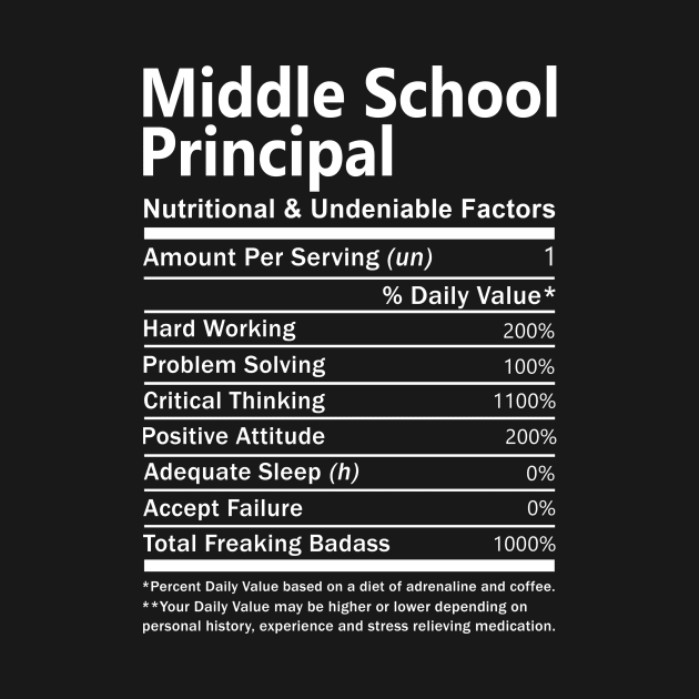 Middle School Principal T Shirt - Nutritional and Undeniable Factors Gift Item Tee by Ryalgi