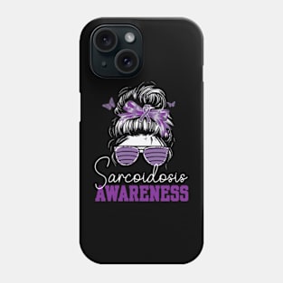 Messy Hair Bun Purple Ribbon Butterfly Sarcoidosis Awareness Phone Case