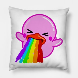 Funny Pink Rubber Duck Puking Rainbows Pillow