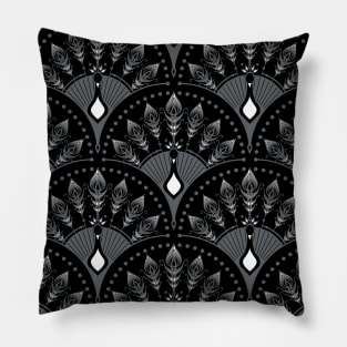 Black and White Peacock Scales Pillow