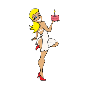 Blonde Birthday Cake Pinup Girl Sticker Apron T-Shirt