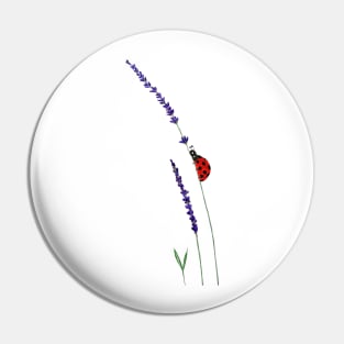 red ladybug and purple lavender Pin