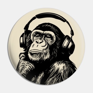 Chimp With Headphones Pin