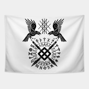 Twin Ravens of Odin | Norse Pagan Symbol Tapestry