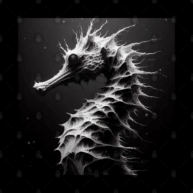 Monochromatic Outline Hippocampus Seahorse Underwater Portrait by TomFrontierArt