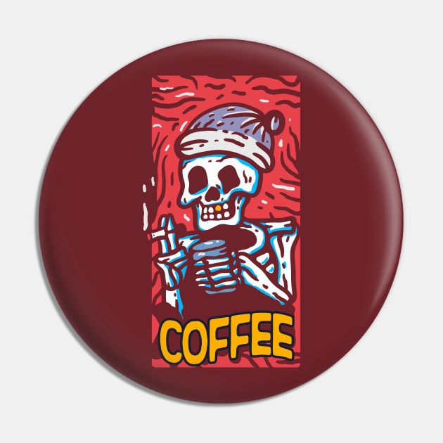 Smoking and coffee drinking skeleton Pin by Misfit04