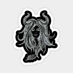 Confident Taurus Woman with Horns and Geometrical Tattoo Design Magnet