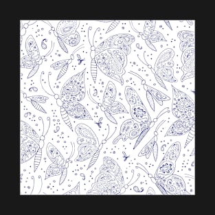 Paisley butterflies white-navy T-Shirt