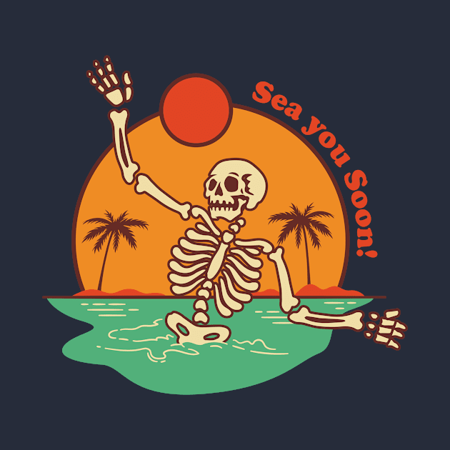 Sea you Soon Punny Skeleton by waltzart