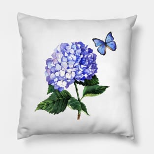 Blue hydrangea and butterfly Pillow