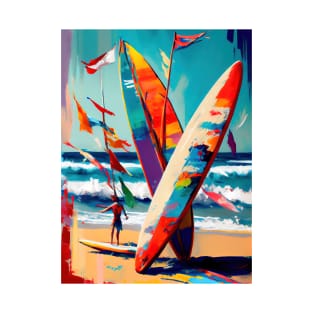 Surfers at a beach at the french atlantic coast T-Shirt