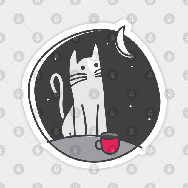 Sleeplessness (Cat, moon & coffee) Magnet by Dellan