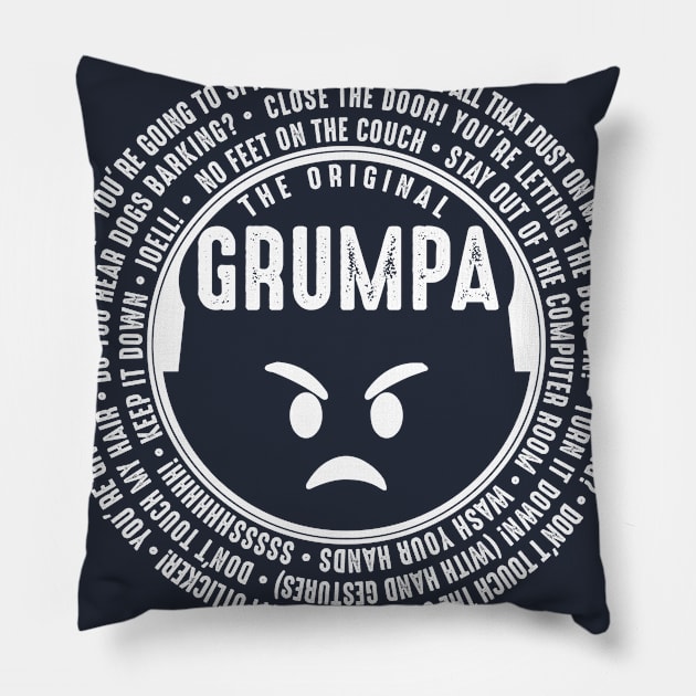 GRUMPA white Pillow by hamiltonarts