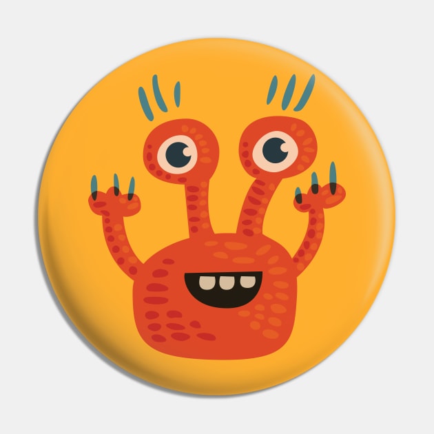 Happy Orange Monster Pin by Boriana Giormova