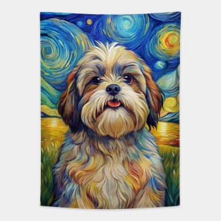 Shih Tzu Dog Breed Painting in a Van Gogh Starry Night Art Style Tapestry