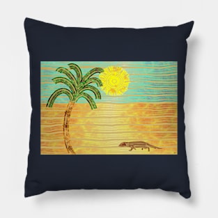 Mongoose walking, palm tree and the sun shining Pillow