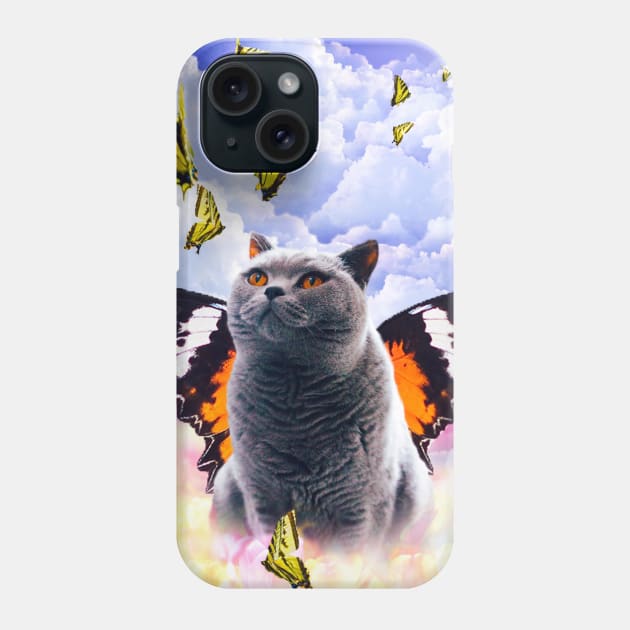 Cute Colorful Cat Butterfly Phone Case by Random Galaxy