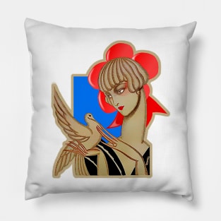 20s romantic girl with bird Pillow