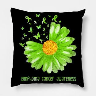 Daisy Butterfly Green Ribbon Lymphoma Cancer Awareness Pillow