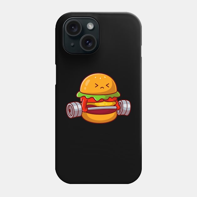 Cute Burger Lifting Dumbbell Cartoon Phone Case by Catalyst Labs