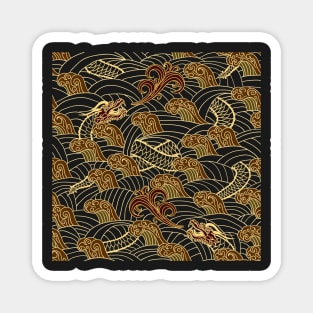 beautiful dragon pattern with ocean waves Magnet