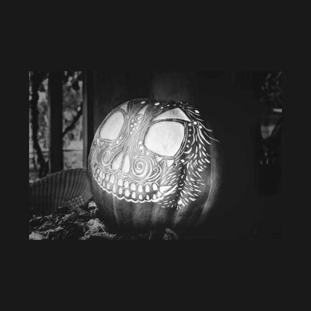 Glowing Halloween Pumpkin Black and White by Amy-K-Mitchell