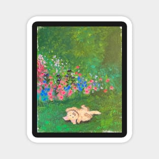 puppy in flowers Magnet