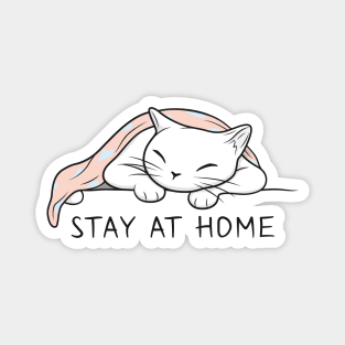 Stay at home with white kitty Magnet