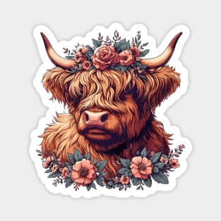 Funny highland cow with flower crown Magnet