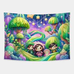 Enchanted Forest Starry Night Cute Tee Tapestry