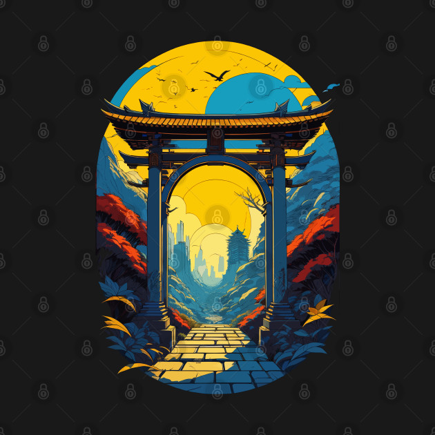 Colorful Japanese Gate Back Print by DeathAnarchy