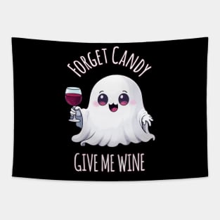 Kawaii Halloween Ghost Wine Lover's Delight - Forget Candy, Give Me Wine Tapestry