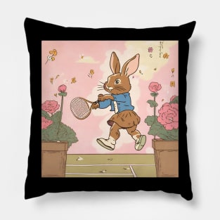 Rabbit Bunny Girl Loves Tennis Playing as the Best Tennis Player Pillow