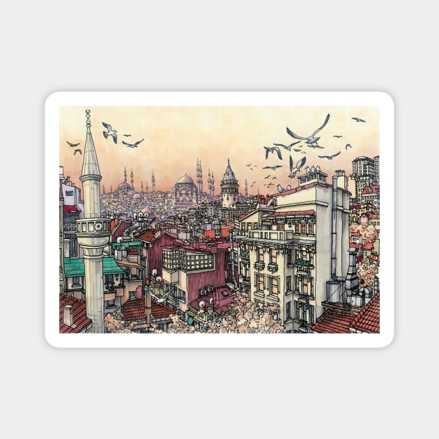 Istanbul sunrise (1) Magnet by maxwellillustration