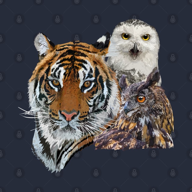 Bengal tiger and owls by obscurite