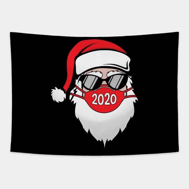 Santa Wearing Face Mask and Glasses Funny Quarantined Christmas Gift Tapestry by BadDesignCo