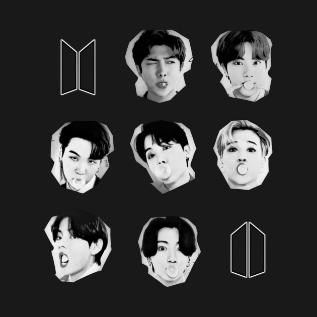 BTS Bubble Gum faces with logo | Group photo by bixxbite