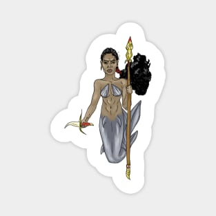 Black mermaid warriot Magnet