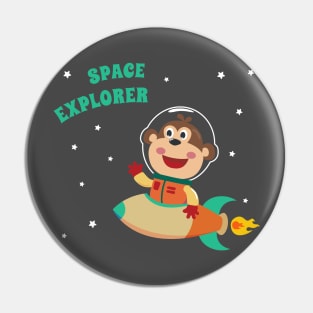 cute bear astronaut play with his rocket Pin