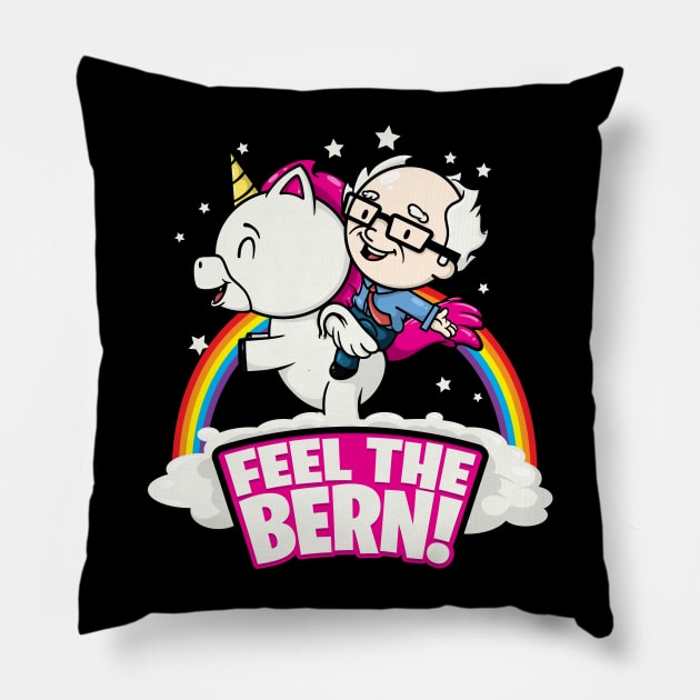 Bernie Sanders Feel The Burn Unicorn Rainbow Cartoon Pillow by SWIFTYSPADE