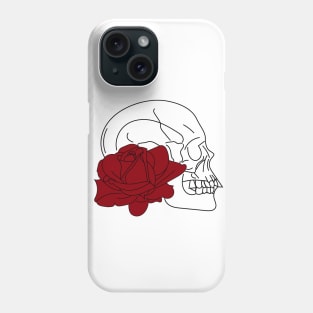 Skull and red rose white t-shirt, stickers, cases, notebooks, pillows, totes, masks Phone Case