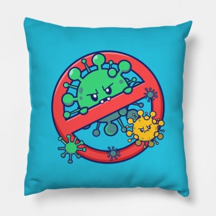 Cute Virus Cartoon With Stop Sign Cartoon (2) Pillow